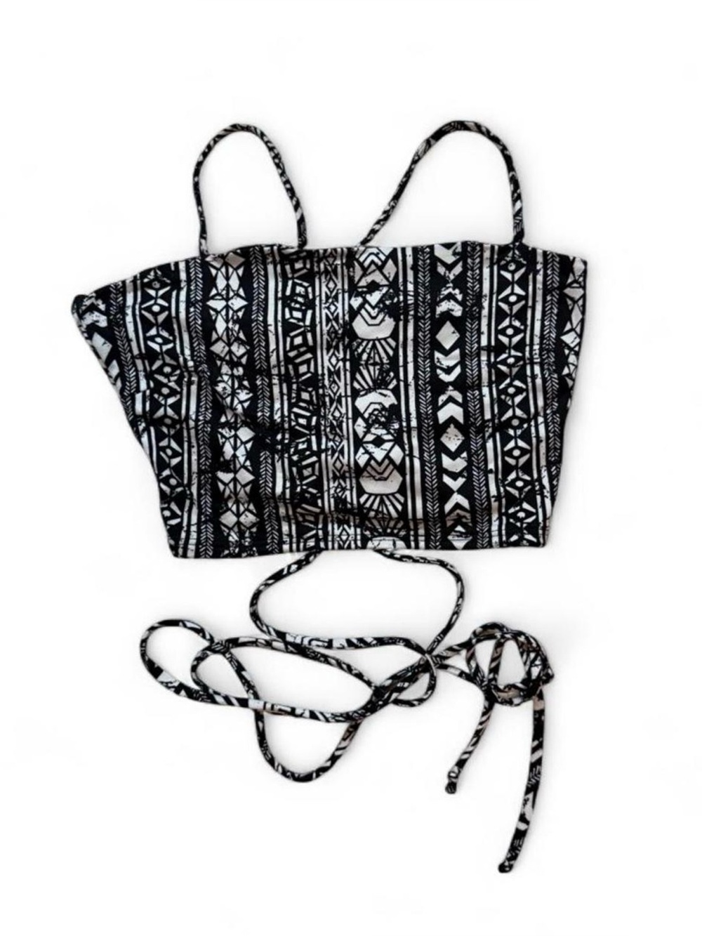 Papaya Black & White Tribal Print Back Tie Down Crop Top